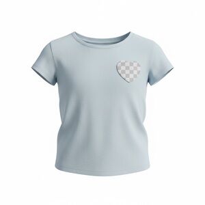 OLD NAVY Girls XL Light Blue T Shirt Tee Checker Heart Appliqué